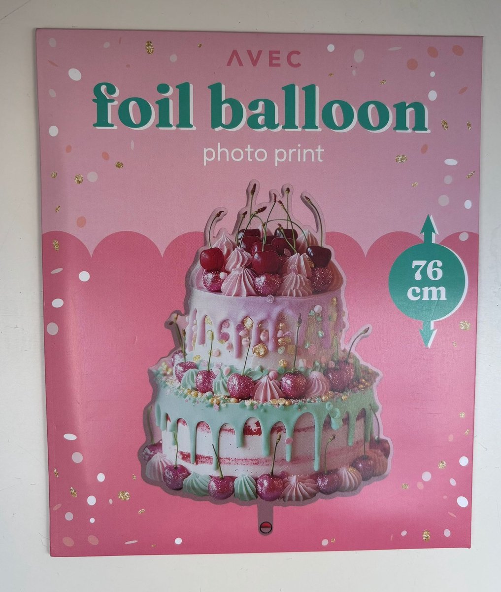 Avec folie ballon | Taart | XL | Kers | Verjaardag | 76cm